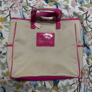 Victoria's Secret Beige Tote with Hot Pink Trim